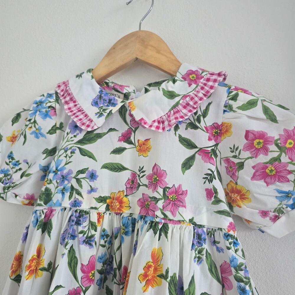 Vintage Rachel's Kids Girls Dress Size 8 Floral Gingham Pink Cottage Romantic - Picture 2 of 9